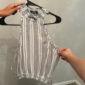Small, white and black striped, tank top, halter neck